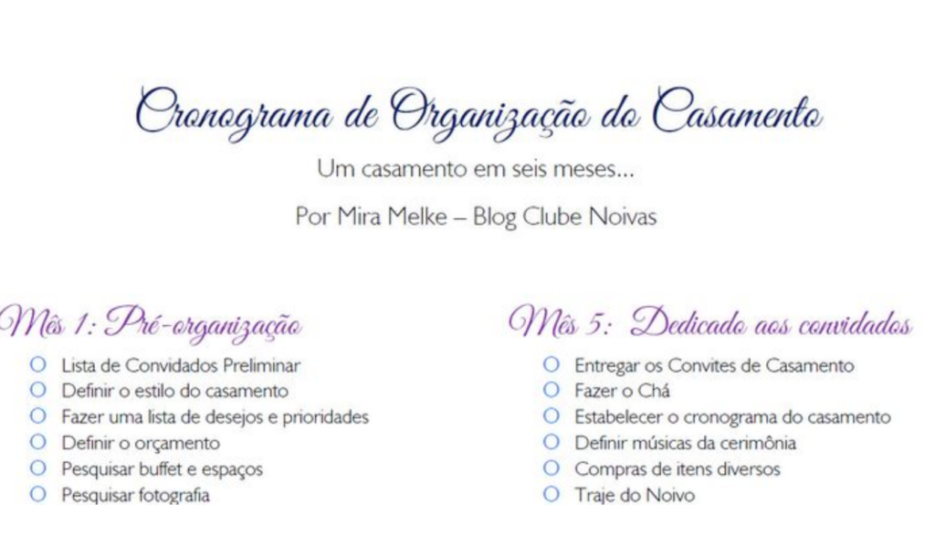 Cronograma Ideal para Casamento